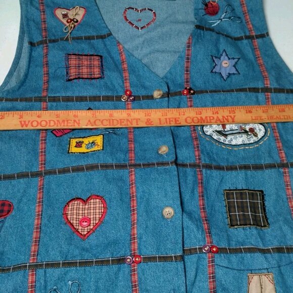 Vintage Bobbie Brooks Vest XL Blue Chambray Quilting Sewing Grannycore - Picture 3 of 14